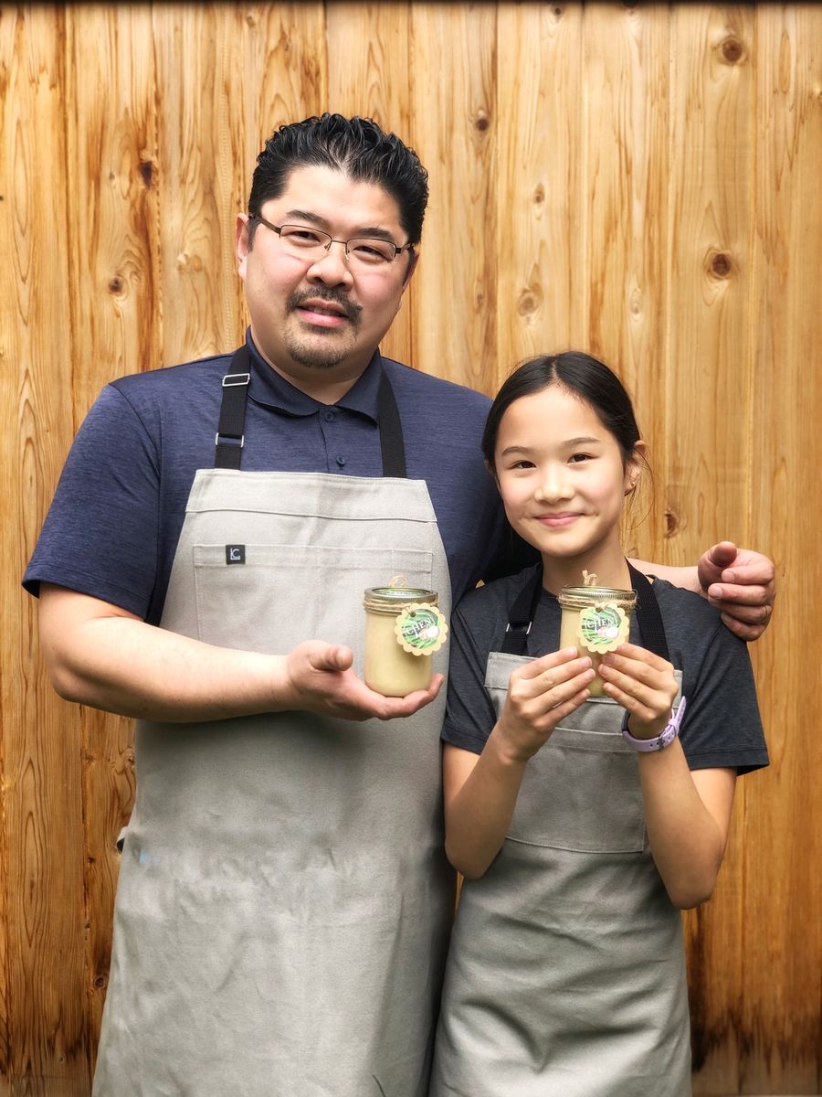 Isabelle and Chef Alex Chen with first jars of Miss Chen Kaya